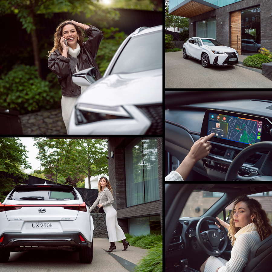 lexus UX 250h car photographed with model outside house